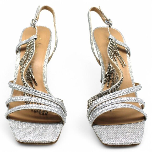 Thalia Sodi Womens Silver Glitter Goring Padded Embellished Asymmetrical Skylar - Picture 3 of 8